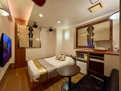 a hotel room with a bed and a television at Hotel Crystal -\u5927\u4eba\u5c02\u7528-- in Tokyo
