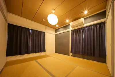 an empty room with black curtains and a lamp at futaba heights - Vacation STAY 15532 in Tokyo
