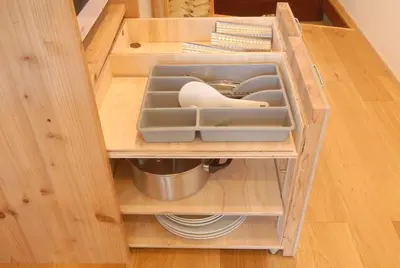 a cupboard with a drawer with dishes in it at futaba heights - Vacation STAY 15415 in Tokyo