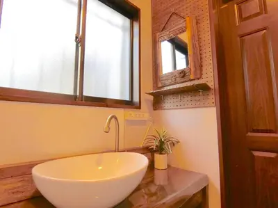 a bathroom with a bowl sink and a window at futaba heights - Vacation STAY 15533 in Tokyo