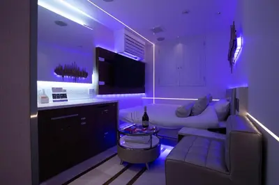 a living room with a white couch and purple lighting at Hotel Blanche \u5927\u4eba\u5c02\u7528 Adult only hotel in Tokyo