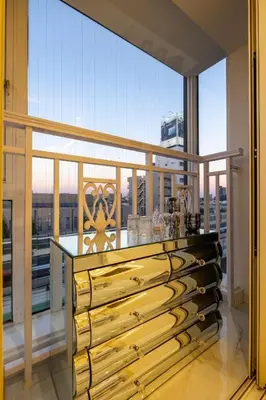 a balcony with a view of a large window at Reimi Mondo602 in Tokyo
