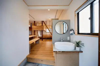 a bathroom with a sink and a mirror at \u3010Hotel Futaba HeightsC\u3011good access, up to 5 guests in Tokyo
