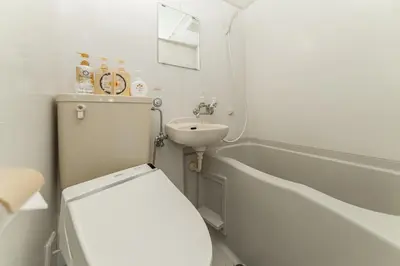 a bathroom with a toilet and a sink at E JOY INN-East Nipoori Branch in Tokyo