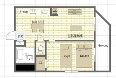 a floor plan of a small brick building at F501 Shinkoiwa Sta 5min Free Wi-Fi Max 5 people in Tokyo