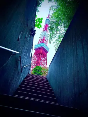 a staircase leading up to the eiffel tower at Rento Park Shiba 401 in Tokyo