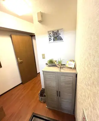 a hallway with a door and a cabinet in a room at HARUKAZE HOUSE in Tokyo