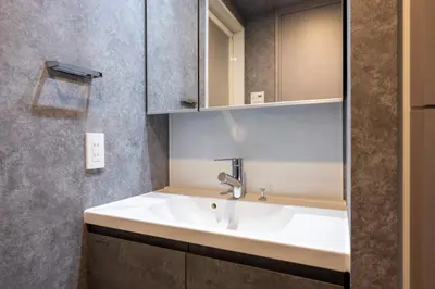 a bathroom with a white sink and a mirror at Alterna\u8535\u524d in Tokyo