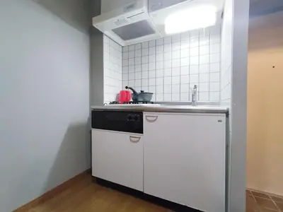 a kitchen with a sink and a stove at B25\u65b0\u5bbf\u6700\u4e2d\u5fc3 \u65b0\u5bbf\u7ad910\u5206-Shinjuku center 10 mins to Station, Max 4 \u76f4\u8fbe\u65b0\u5bbf \u6d89\u8c37 \u8868\u53c2\u9053 \u6c60\u888b \u4e0a\u91ce \u4ee3\u4ee3\u6728 \u94f6\u5ea7 \u539f\u5bbf in Tokyo