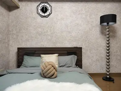 a bedroom with a bed with a rope on it at B25\u65b0\u5bbf\u6700\u4e2d\u5fc3 \u65b0\u5bbf\u7ad910\u5206-Shinjuku center 10 mins to Station, Max 4 \u76f4\u8fbe\u65b0\u5bbf \u6d89\u8c37 \u8868\u53c2\u9053 \u6c60\u888b \u4e0a\u91ce \u4ee3\u4ee3\u6728 \u94f6\u5ea7 \u539f\u5bbf in Tokyo