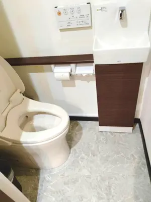 a bathroom with a white toilet and a sink at Asakusa Inn \u5c4b\u4e0a\u30d0\u30eb\u30b3\u30cb\u30fc\u4ed8\u304d100m2\u5e83\u3005\u5feb\u9069\u4e00\u68df\u30cf\u30a6\u30b9 in Tokyo