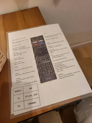 a menu with a remote control on top of a table at 302\u53f7\uff2e\uff0b\u30db\u30c6\u30eb in Tokyo