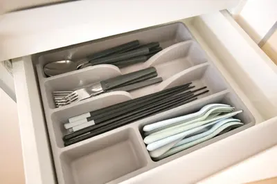a drawer full of utensils in a kitchen drawer at QU201 Edogawa Japanese Style Apartment 201 has direct access to Akihabara and Shinjuku, with convenient transportation and free WiFi in Tokyo