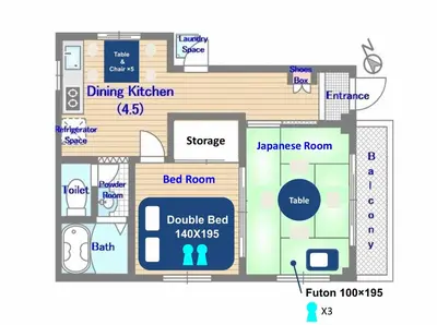 a floor plan of a house at Tokyo Skytree Residence Inn (F2) in Tokyo