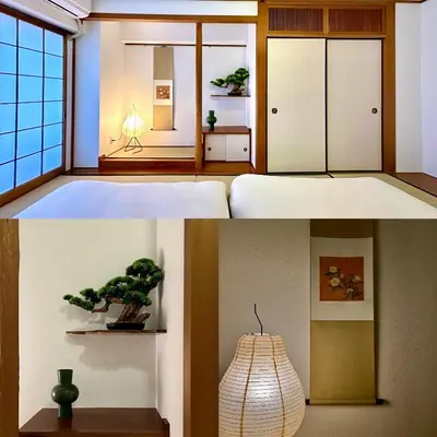 a room with a bed and a potted plant at LoveTokyo Maisonette Terrace in Tokyo