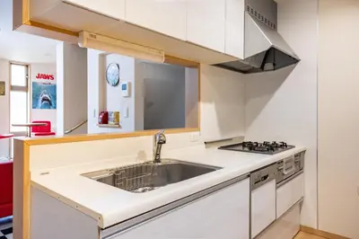 a kitchen with a sink and a stove at CROWN \u8d8a\u4e2d\u5cf6 in Tokyo
