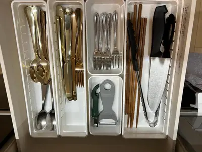 a white drawer filled with utensils in a kitchen at JRTakadababa 2min 5LDK 5beds 2unit room in Tokyo