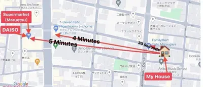 a map of the route of my house at Asakusa\u6b63\u548cHouse in Tokyo