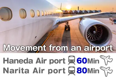 an airplane parked at an airport with the words movement from an airplane at SC 102 Cozy Private Stay with Loft Near Station Free WiFi in Tokyo