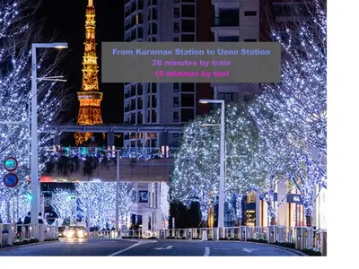 a street with christmas lights and the eiffel tower at Skyterrace Love Asakusa Downtown in Tokyo