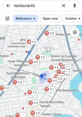 a screenshot of a cell phone with a map at Oasis Aoto in Tokyo