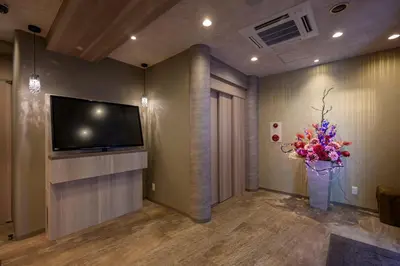 a room with a television and a vase of flowers at Hotel Plantan - Adult Only in Tokyo