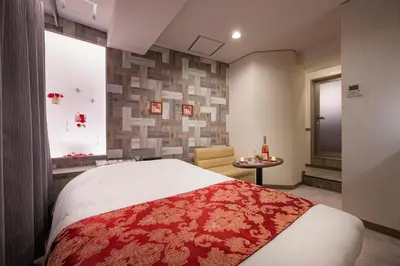 a hotel room with a bed and a window at Hotel Plantan - Adult Only in Tokyo