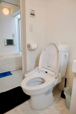a bathroom with a toilet with the lid up at 100㎡ Cozy Villa in Shinjuku｜JR Shin-Ōkubo Sta. 7mins. in Tokyo