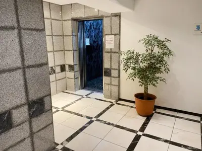 a potted plant sitting on a tiled floor in a hallway at Dryokan Kabukicho in Tokyo