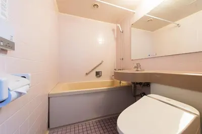 a bathroom with a sink and a toilet and a tub at Urvest Hotel Kamata in Tokyo