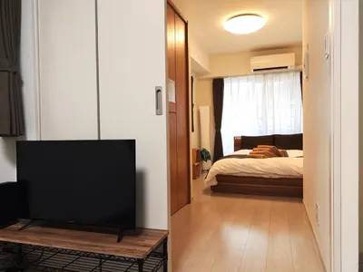 a living room with a tv and a bed at EMILIO158 - Quiet residential area near Shinjuku Free Wi-Fi in Tokyo
