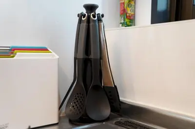 a black bottle sitting on top of a counter at Penthouse 1-bedroom flat in Hiroo Shibuya in Tokyo