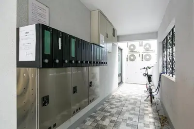 a hallway with a room with a skateboard at THE CONTRAIL Ebisu in Tokyo