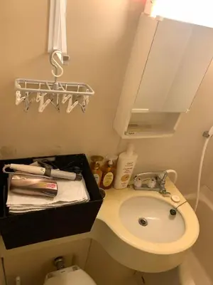 a small bathroom with a sink and a toilet at \u8bda\u4fe1\u4e1c\u65b0\u5bbf in Tokyo