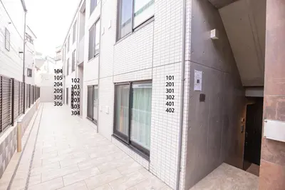 an empty alley with thermometers on the side of a building at The most comfortable and best choice for accommodation in Yoyogi SioY5 in Tokyo