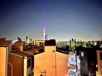 a view of a city with a tv tower in the background at \u30a2\u30f3\u30c9\u30b9\u30c6\u30a4\u58a8\u75303\u4e01\u76ee in Tokyo