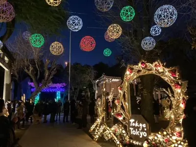 a group of christmas lights on a street at night at Sky Tree INN Ⅱ（晴樹宿Ⅱ） in Tokyo