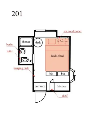 a schematic diagram of a kitchen with the ingredients at Kaku Studio Apartment Ikebukuro in Tokyo