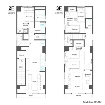 a floor plan and elevation of a house at Kamata Smile House - \u84b2\u7530\u3059\u307e\u3044\u308b\u30cf\u30a6\u30b9 in Tokyo