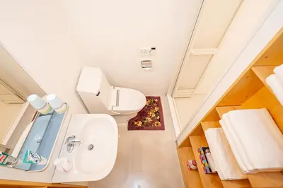 an attic bathroom with a toilet and a sink at \u4e21\u56fd\u99c5\u524d in Tokyo