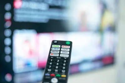 a remote control sitting in front of a tv at \u3077\u3075\u304b\u6771\u5411\u5cf6 in Tokyo