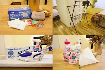 a collage of pictures of products in a room at AirHOME TOKYO EBISU 102 in Tokyo