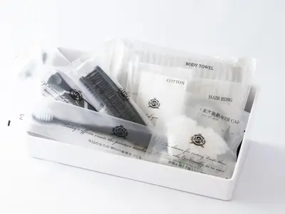 a package of four toothbrushes in a plastic container at APA Hotel AkihabaraSuehirocho Ekimae -Electric Town- in Tokyo
