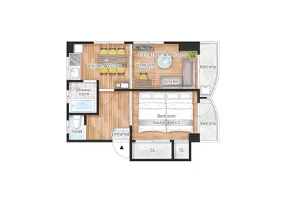 a drawing of a floor plan of a house at 東京の中心地の新宿区で便利/2駅から徒歩6分/6名収容/無制限高速WIFI in Tokyo