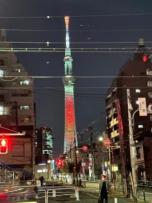a view of the eiffel tower lit up at night at Relax place in Tokyo