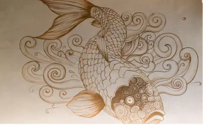 a drawing of a koi fish on a wall at LANG HOTEL Ueno # free Breakfast in Tokyo