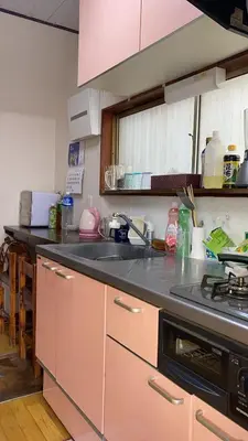 a kitchen with a sink and a counter top at \u8fa3\u6912\u6c11\u5bbf in Tokyo