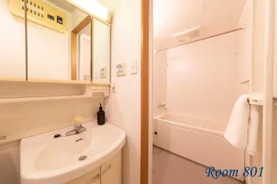 a bathroom with a sink and a bath tub at SLEEPLAB THE STAY Casual \u65b0\u5bbf in Tokyo