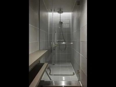 a bathroom with a shower and a sink at 9h nine hours Shinagawa station for men in Tokyo