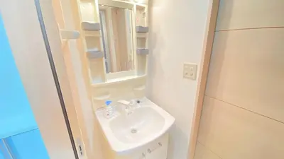 a small bathroom with a sink and a mirror at CON-TWO 201 in Tokyo